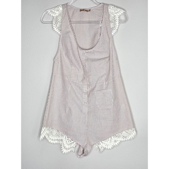 For Love & Lemons Emmy Sleep Romper Brown Seersucker and Lace Size Small - Picture 6 of 16